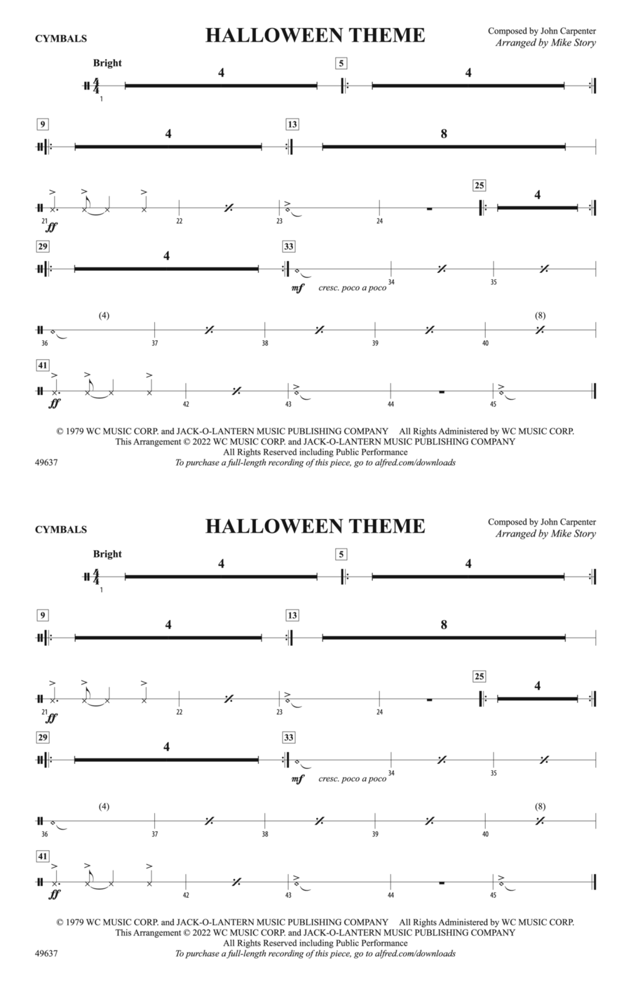 Halloween Theme: Cymbals Halloween Theme: Cymbals Marching Band scores gallery preview page 1