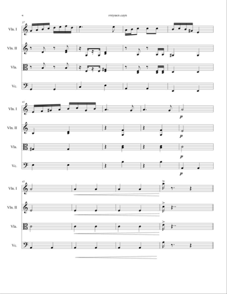 Freylach Zayn, String Quartet arrangement by Harris Shilakowsky String Quartet scores gallery preview page 4