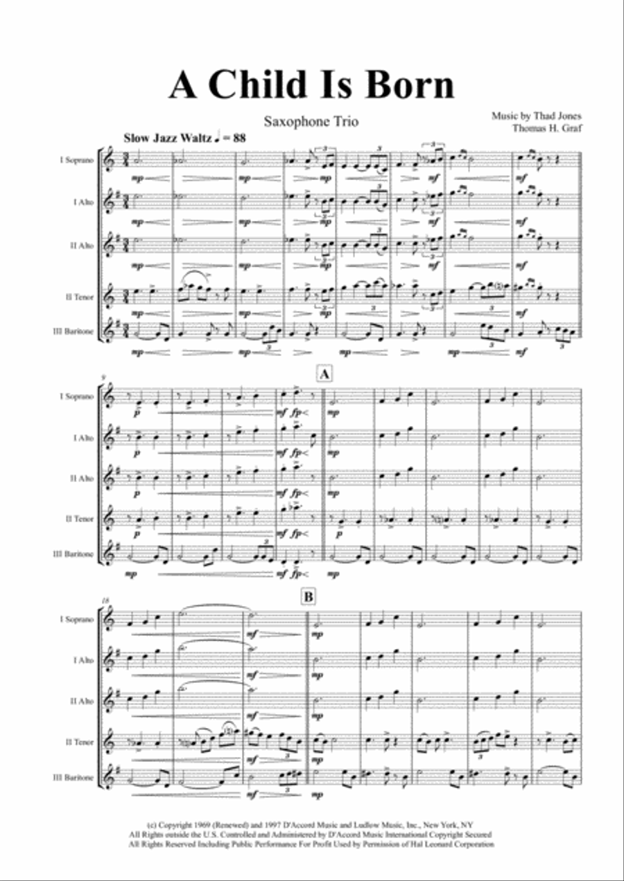 A Child Is Born Woodwind Trio scores gallery preview page 1