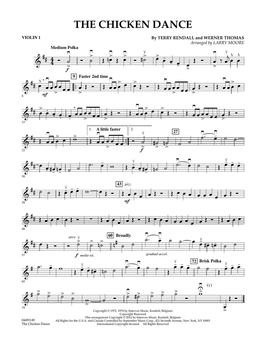 The Chicken Dance (arr. Larry Moore) - Violin 1 Orchestra scores gallery preview page 1