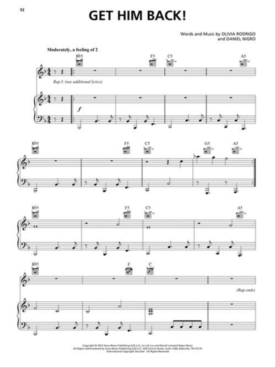 Olivia Rodrigo – Guts Olivia Rodrigo – Guts Piano, Vocal, Guitar scores gallery preview page 6