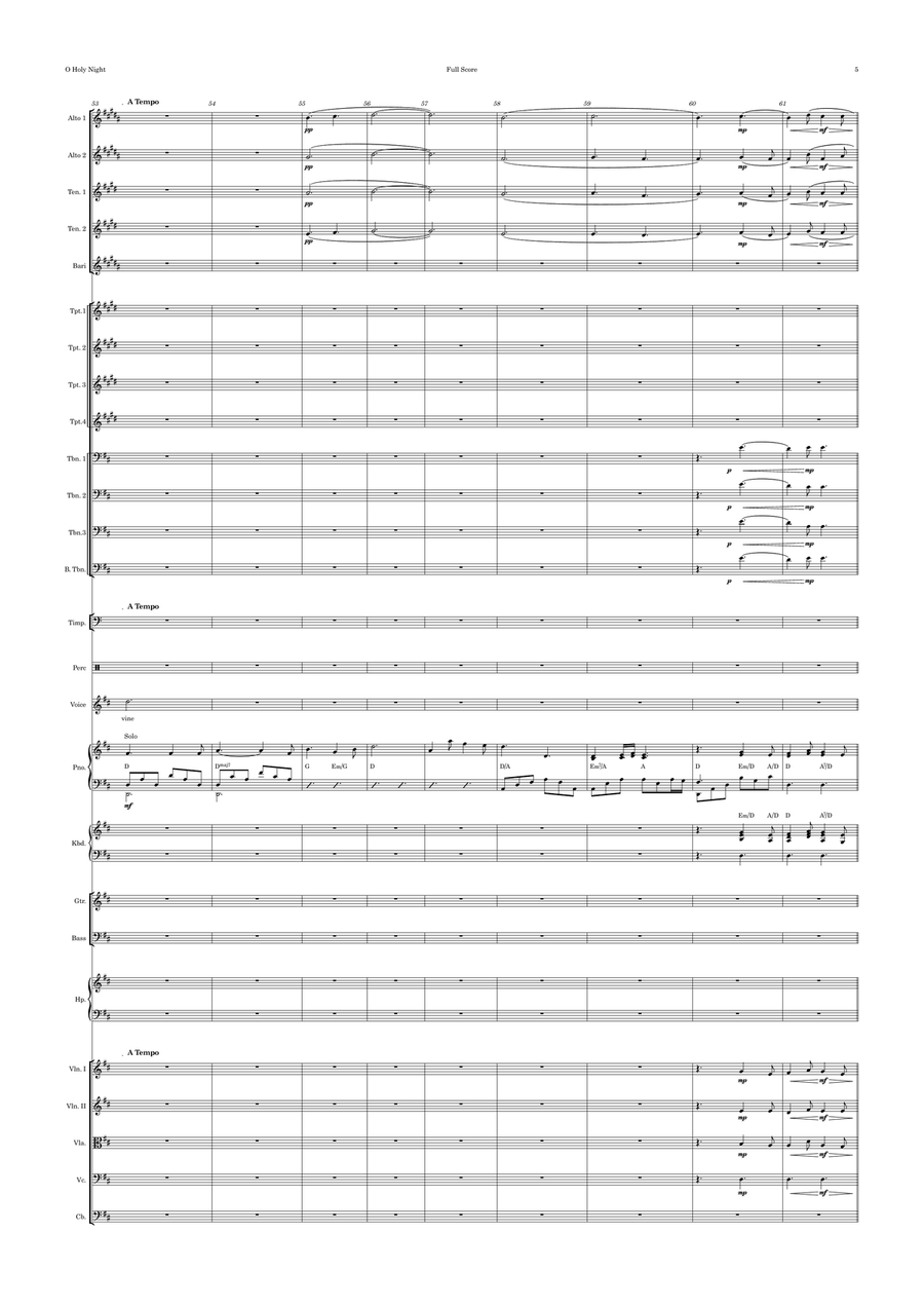 O Holy Night (ala Josh Groban) Voice and Big Band and optional Strings Key of D Jazz Ensemble scores gallery preview page 5