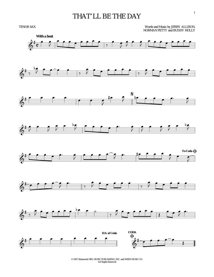 That'll Be The Day Tenor Saxophone scores gallery preview page 1