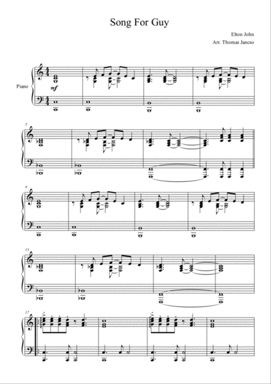 Song For Guy Piano Solo scores gallery preview page 1