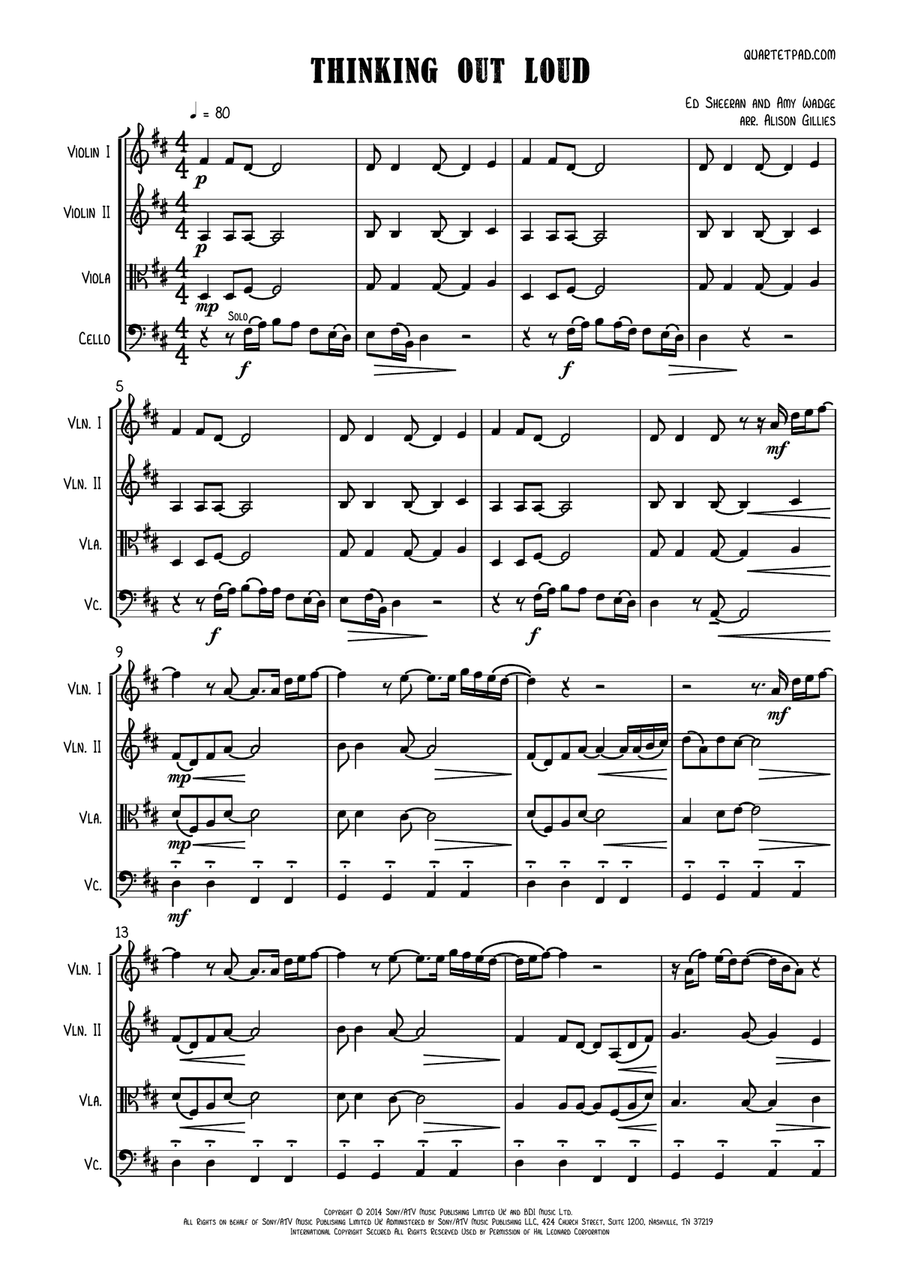 Thinking Out Loud Thinking Out Loud String Quartet scores gallery preview page 1