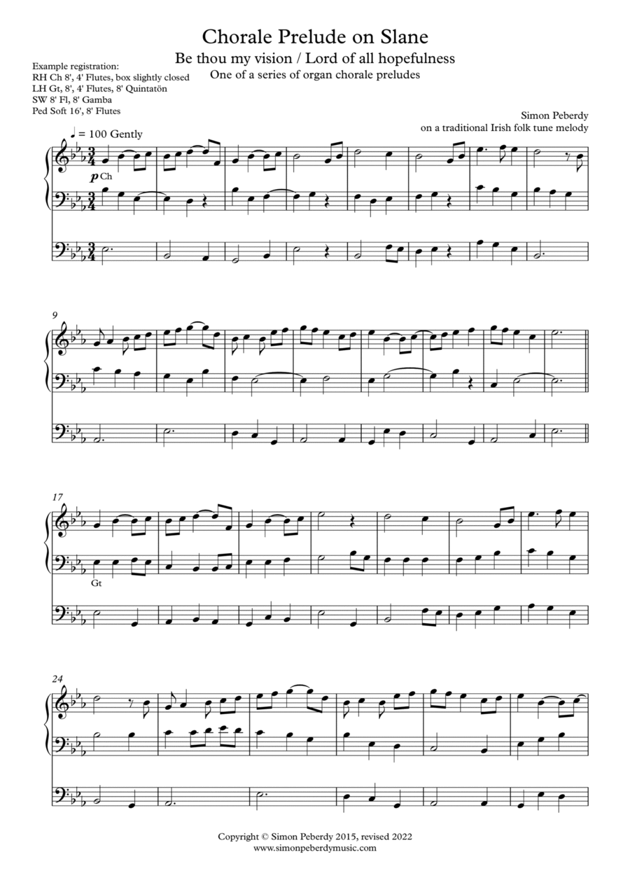 Organ Chorale Prelude on the tune Slane (Be thou my vision, or Lord of all hopefulness) Organ Solo scores gallery preview page 1