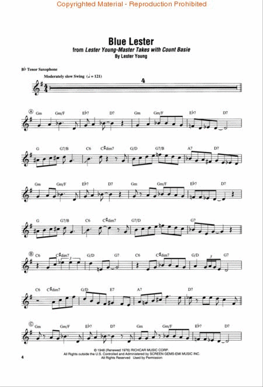 The Lester Young Collection Tenor Saxophone scores gallery preview page 2