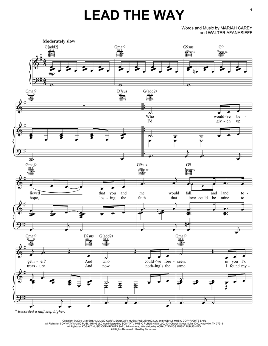 Lead The Way Piano, Vocal, Guitar scores gallery preview page 1