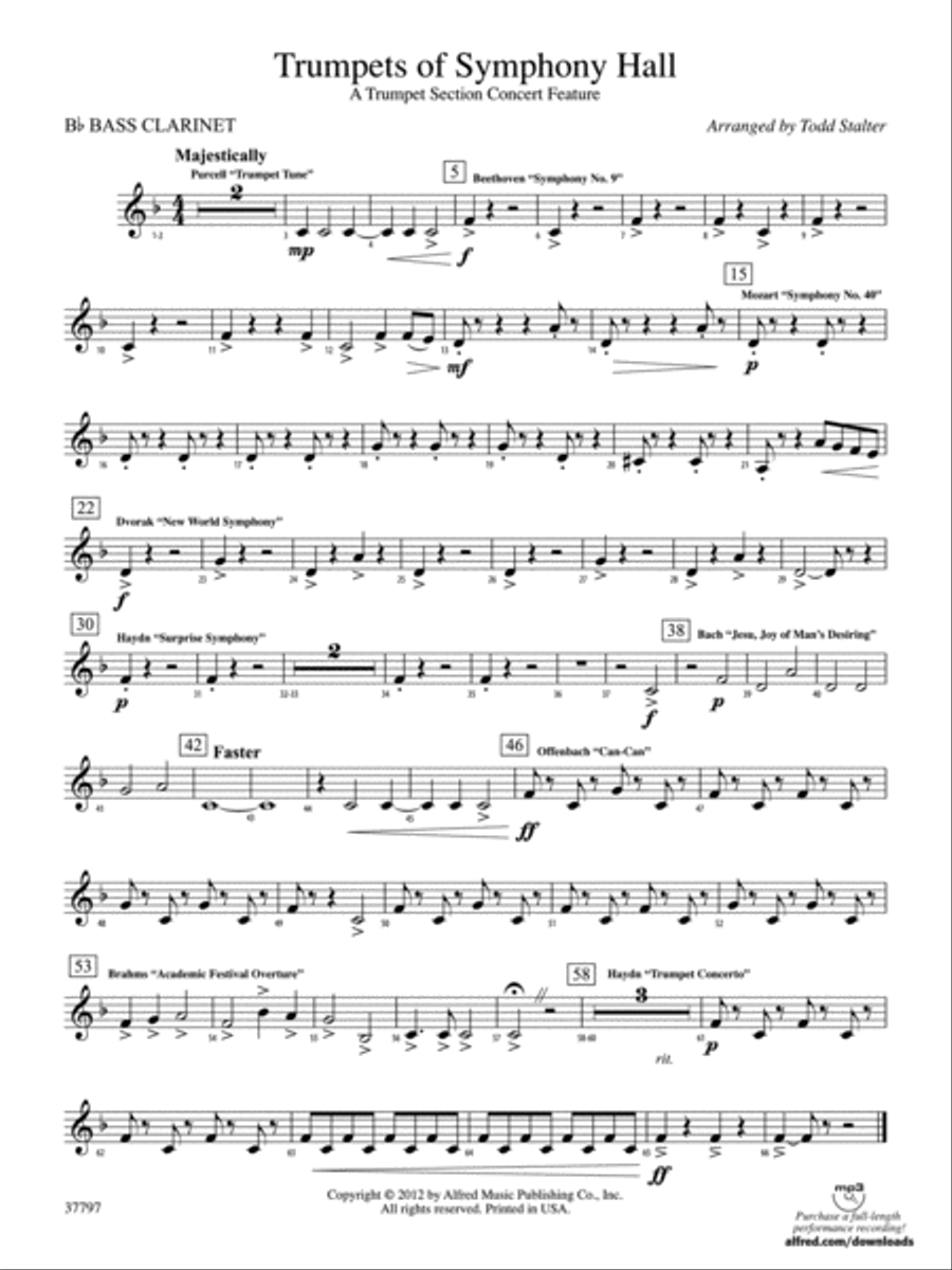 Trumpets of Symphony Hall: B-flat Bass Clarinet Concert Band scores gallery preview page 1