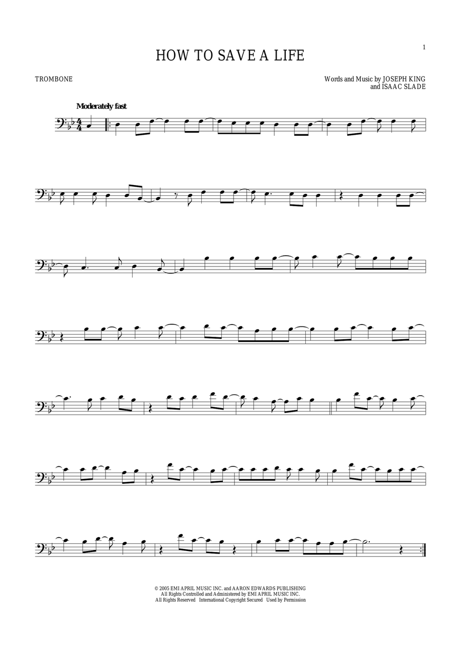 How To Save A Life How To Save A Life Trombone Solo scores gallery preview page 1