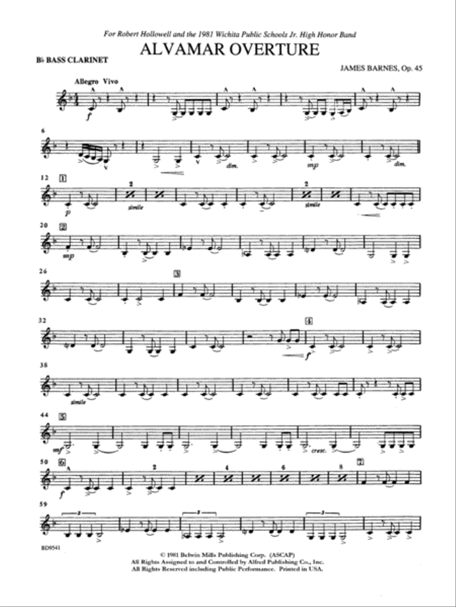 Alvamar Overture: B-flat Bass Clarinet Concert Band scores gallery preview page 1