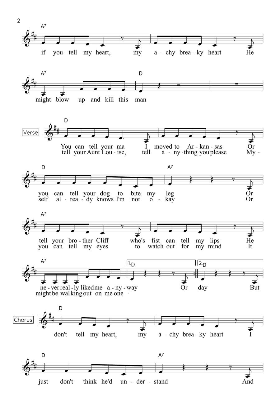 Achy Breaky Heart (don't Tell My Heart) Piano scores gallery preview page 2