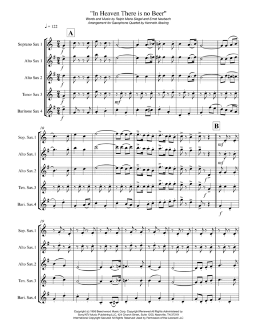 In Heaven There Is No Beer Saxophone Quartet scores gallery preview page 2