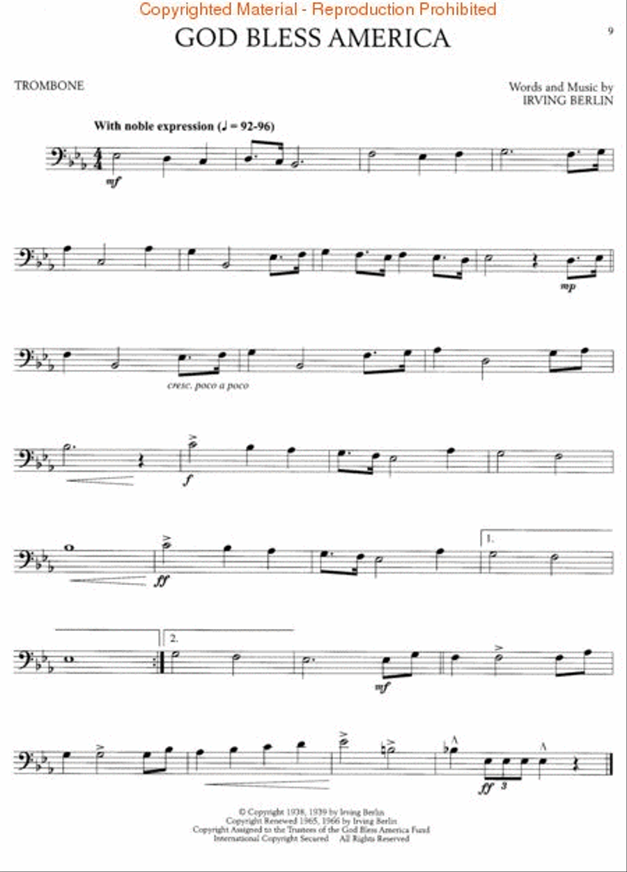 God Bless America and Other Patriotic Favorites Trombone scores gallery preview page 3