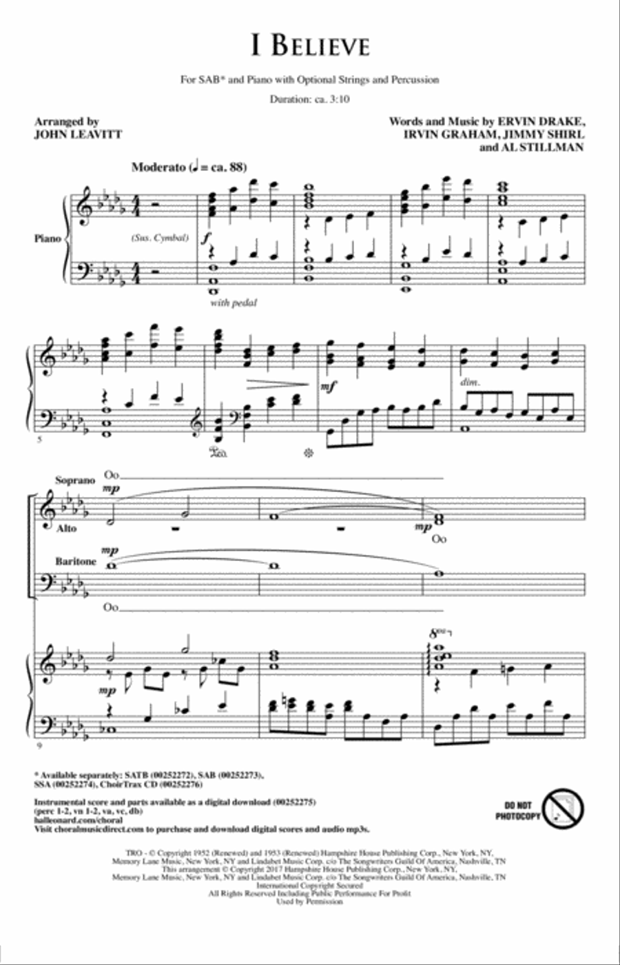 I Believe I Believe 3-Part scores gallery preview page 1