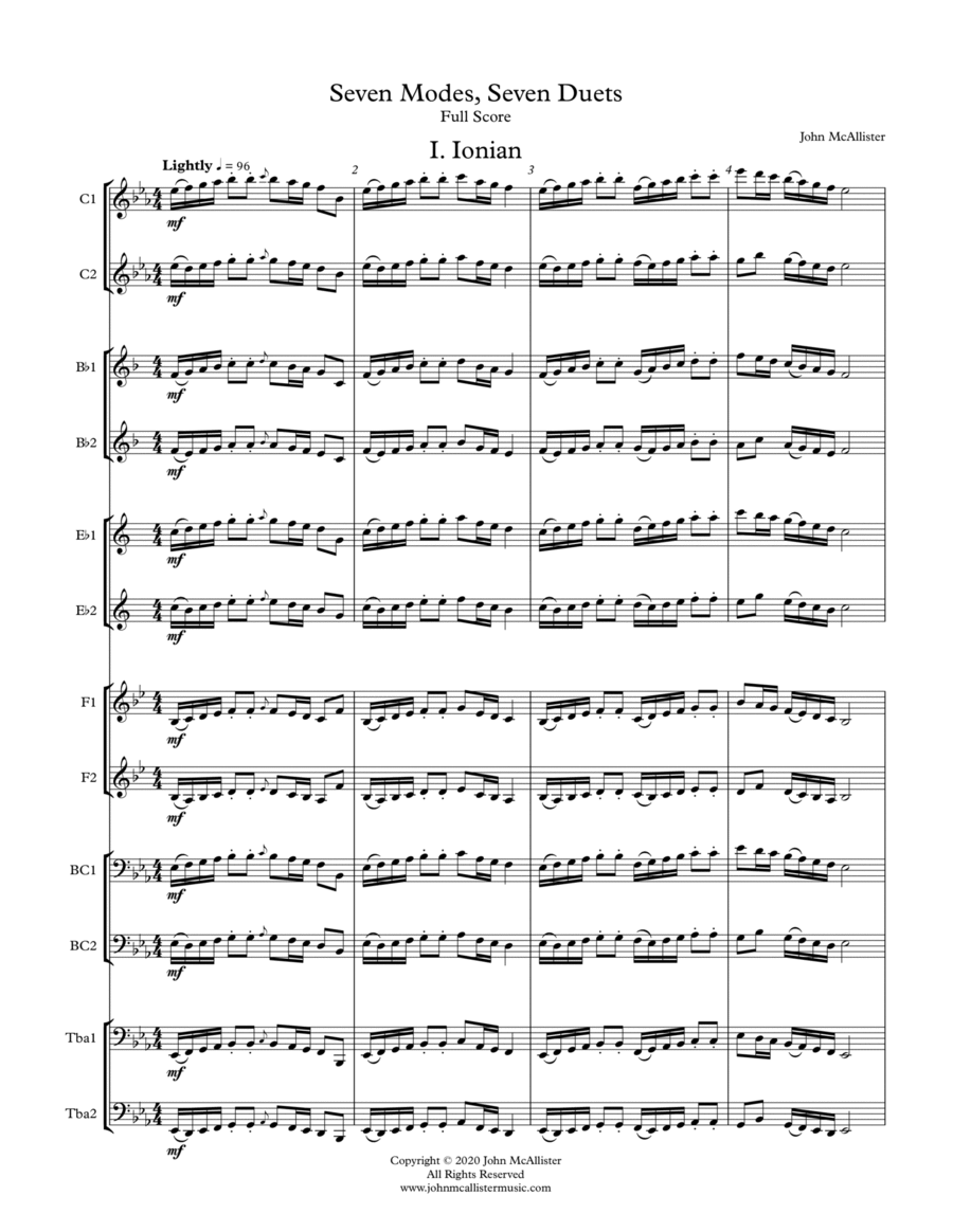 Seven Modes, Seven Duets - All Transpositions (for any two band instruments) Brass Ensemble scores gallery preview page 1