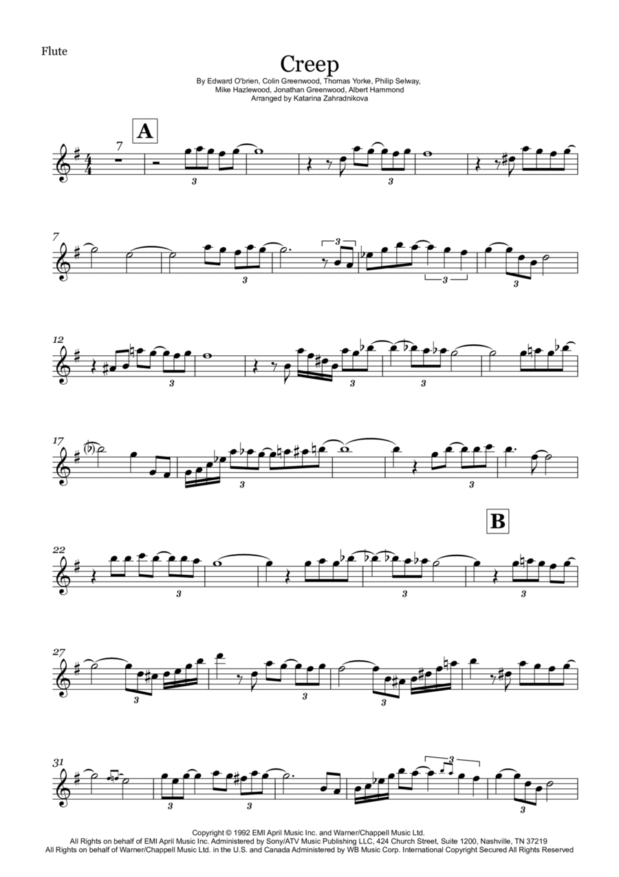 Creep Flute Solo scores gallery preview page 1
