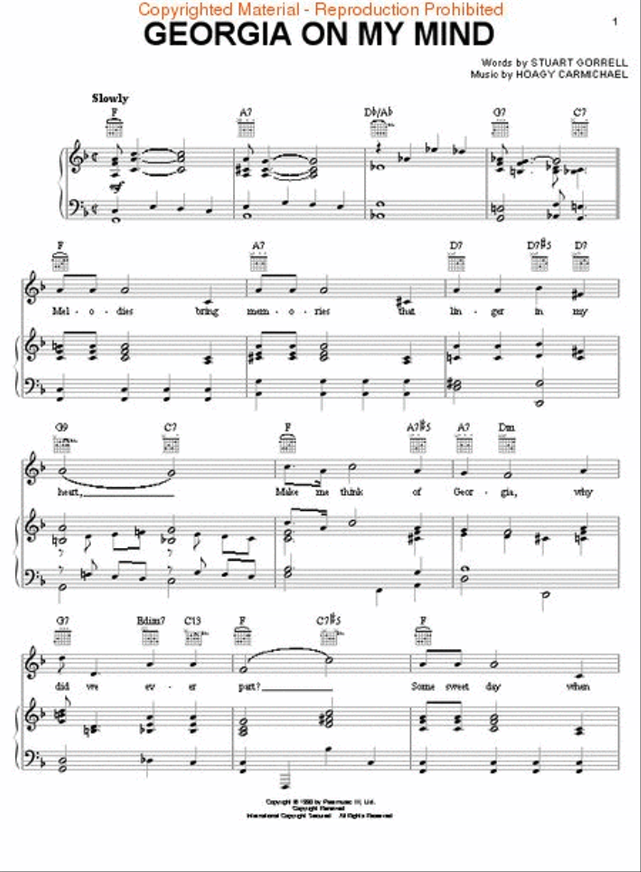 Georgia on My Mind Piano, Vocal, Guitar scores gallery preview page 2