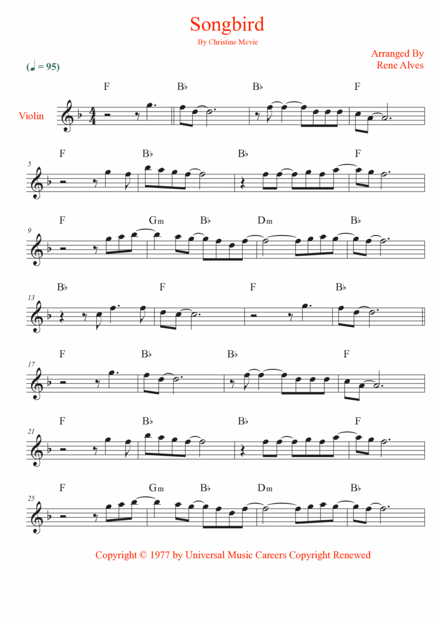 Songbird Violin Solo scores gallery preview page 1