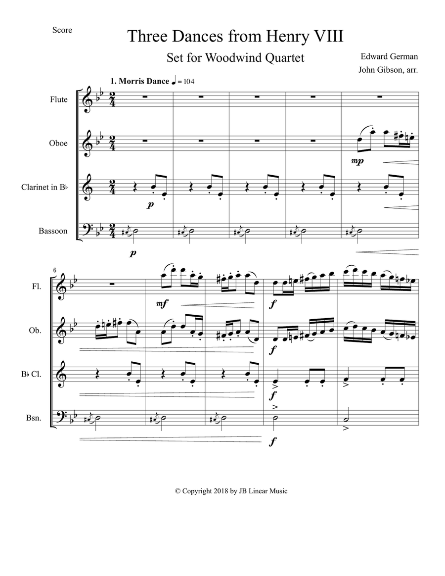 3 Dances from Henry VIII set for Woodwind Quartet Woodwind Quartet scores gallery preview page 2