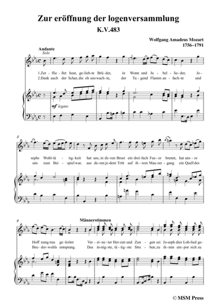 Mozart-Zur eröffnung der logenversammlung,in E flat Major,for Voice and Piano image number null