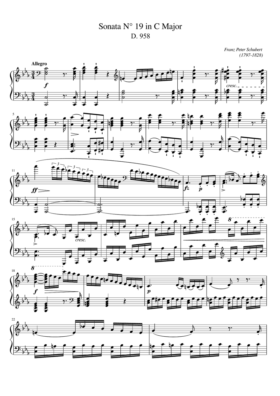 Schubert - Piano Sonata No. 19 in C Minor, D.958 - Original For Piano Solo Complete Piano Solo scores gallery preview page 1
