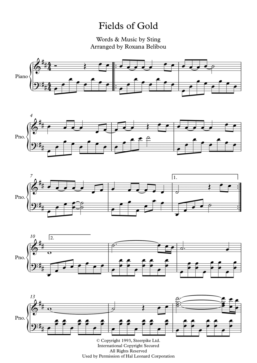 Fields Of Gold Piano Solo scores gallery preview page 1