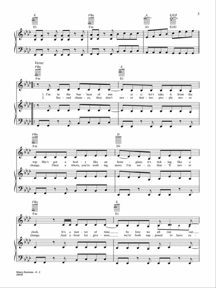 Misery Business Piano, Vocal, Guitar scores gallery preview page 2