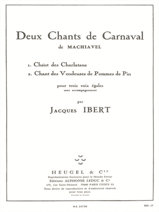 Ibert 2 Chants De Carnaval 3 Part A Cappella Choral
