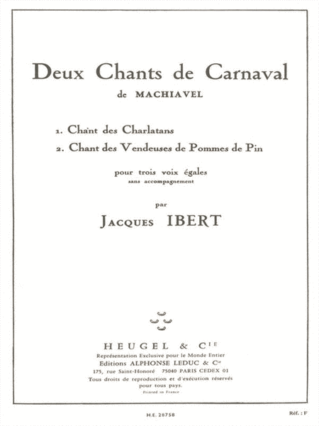 Ibert 2 Chants De Carnaval 3 Part A Cappella Choral