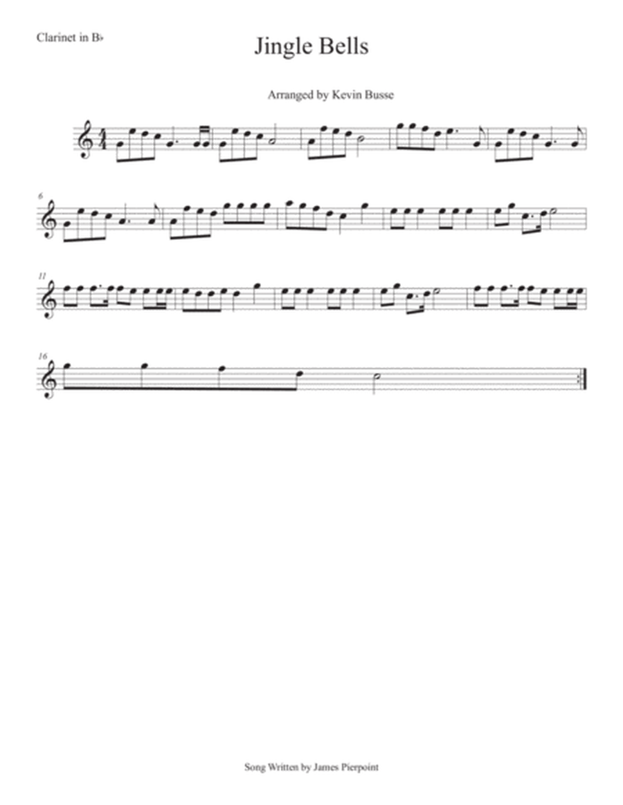 Jingle Bells (Easy key of C) Clarinet image number null