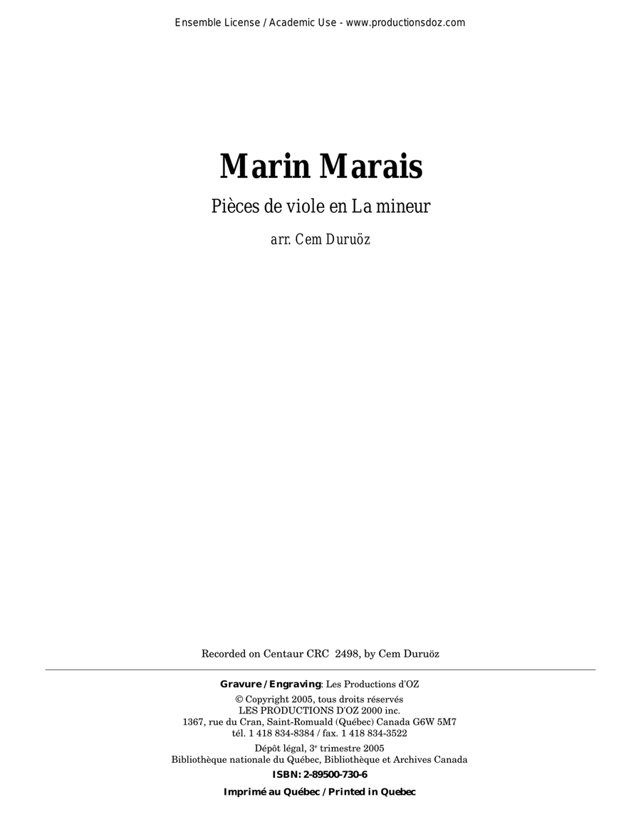 Pièces de viole en La mineur Classical Guitar scores gallery preview page 1