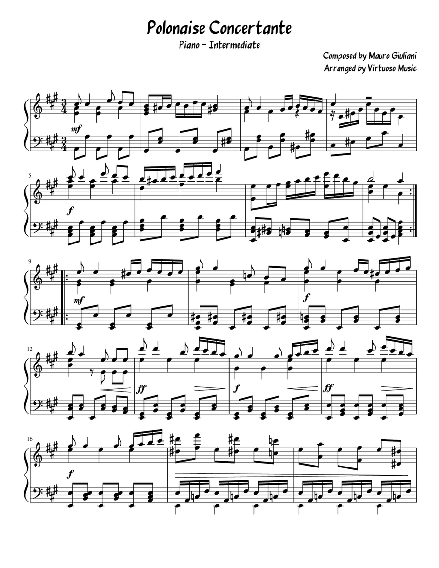 Mauro Giuliani - Polonaise Concertante (Piano Solo: Intermediate) Piano Solo scores gallery preview page 1