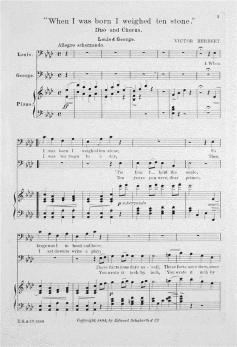 Prince Ananias. An Original Comic Opera. When I was Born I Weighed Ten Stone Baritone Voice scores gallery preview page 2