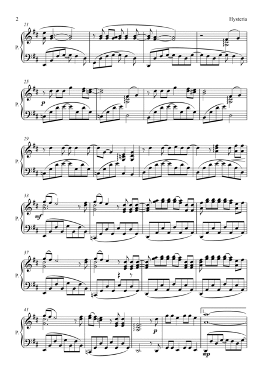 Hysteria Piano Solo scores gallery preview page 2