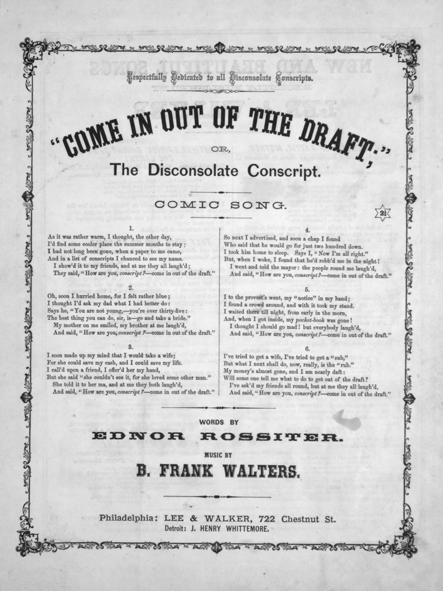 Come in Out of the Draft, or, The Disconsolate Conscript. Comic Song