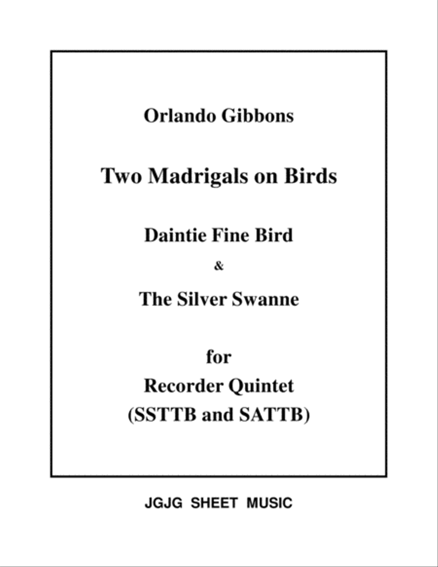 Two Madrigals on Birds for Recorder Quintet Recorder scores gallery preview page 1