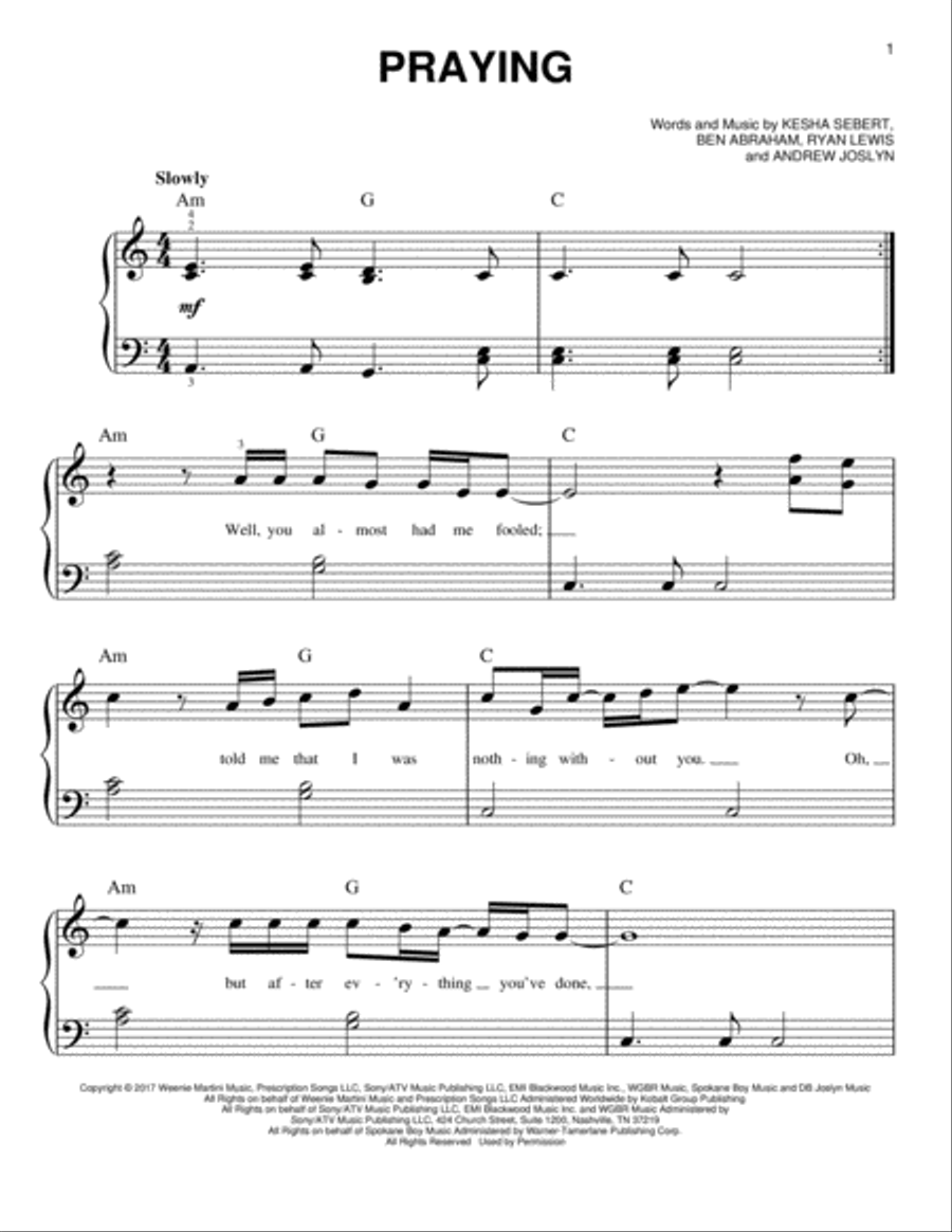 Praying Easy Piano scores gallery preview page 1
