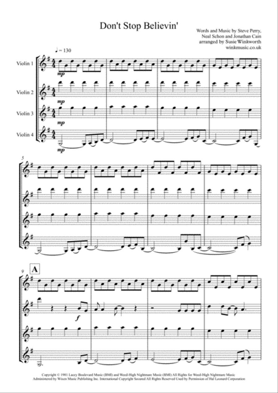 Don't Stop Believin' String Quartet scores gallery preview page 3