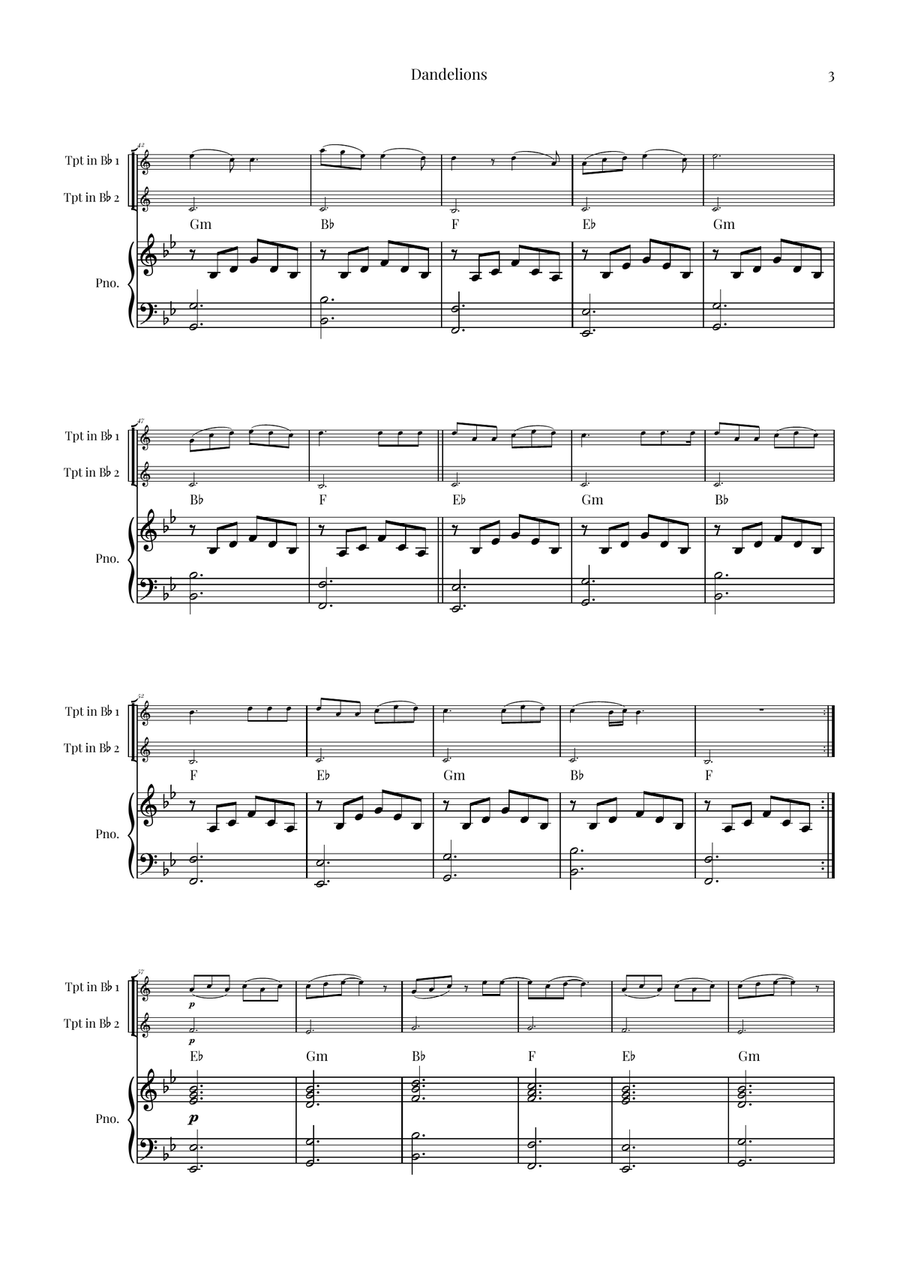 Dandelions Trumpet Duet scores gallery preview page 3