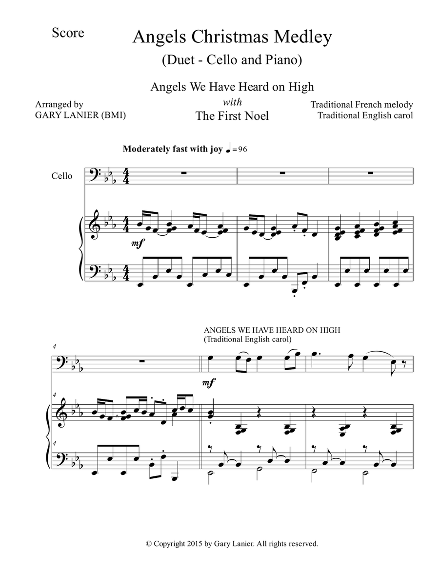 Gary Lanier: ANGELS CHRISTMAS MEDLEY (Duet – Cello & Piano with Parts) Piano scores gallery preview page 2