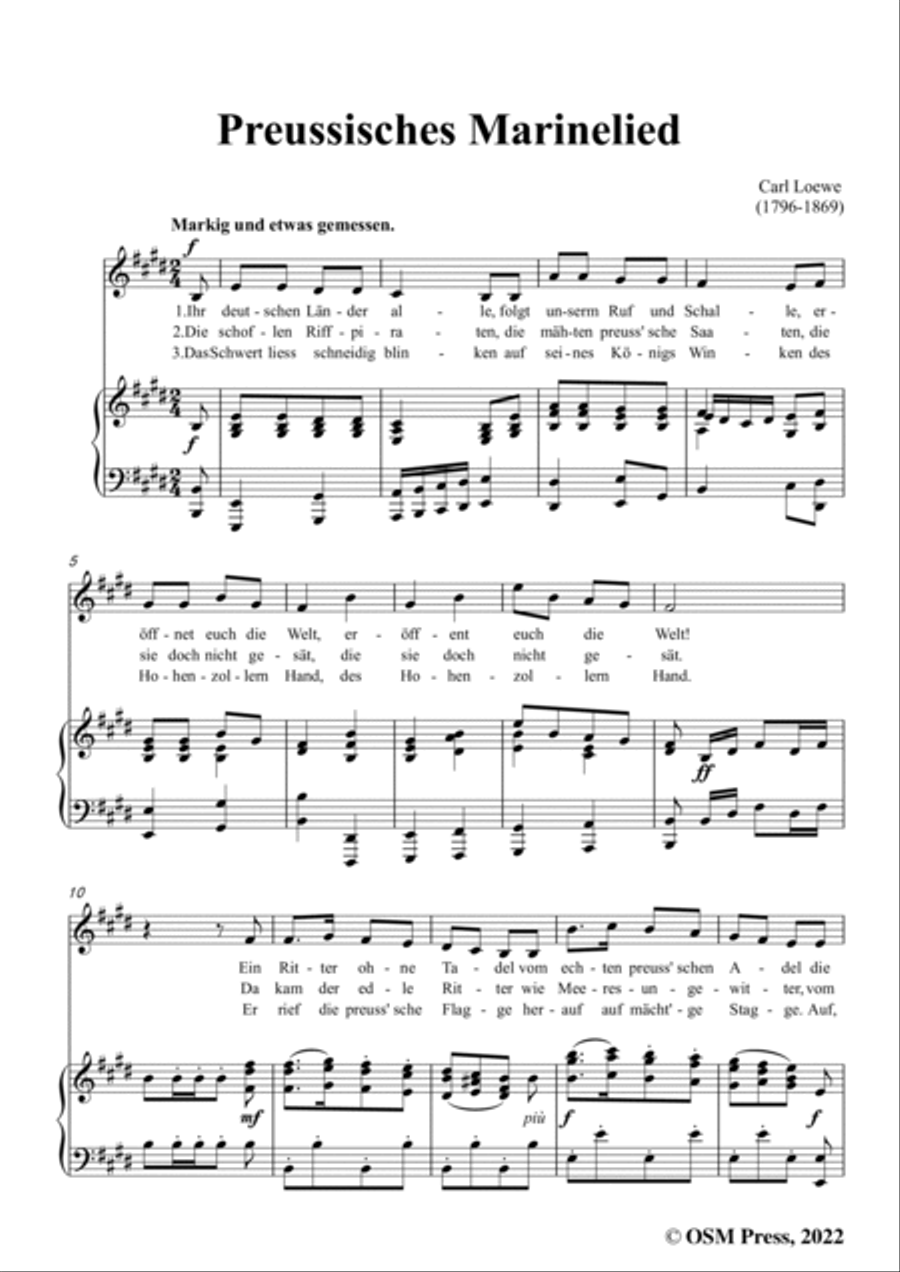 Loewe-Preussisches Marinelied,in E Major,for Voice and Piano Voice Solo scores gallery preview page 3