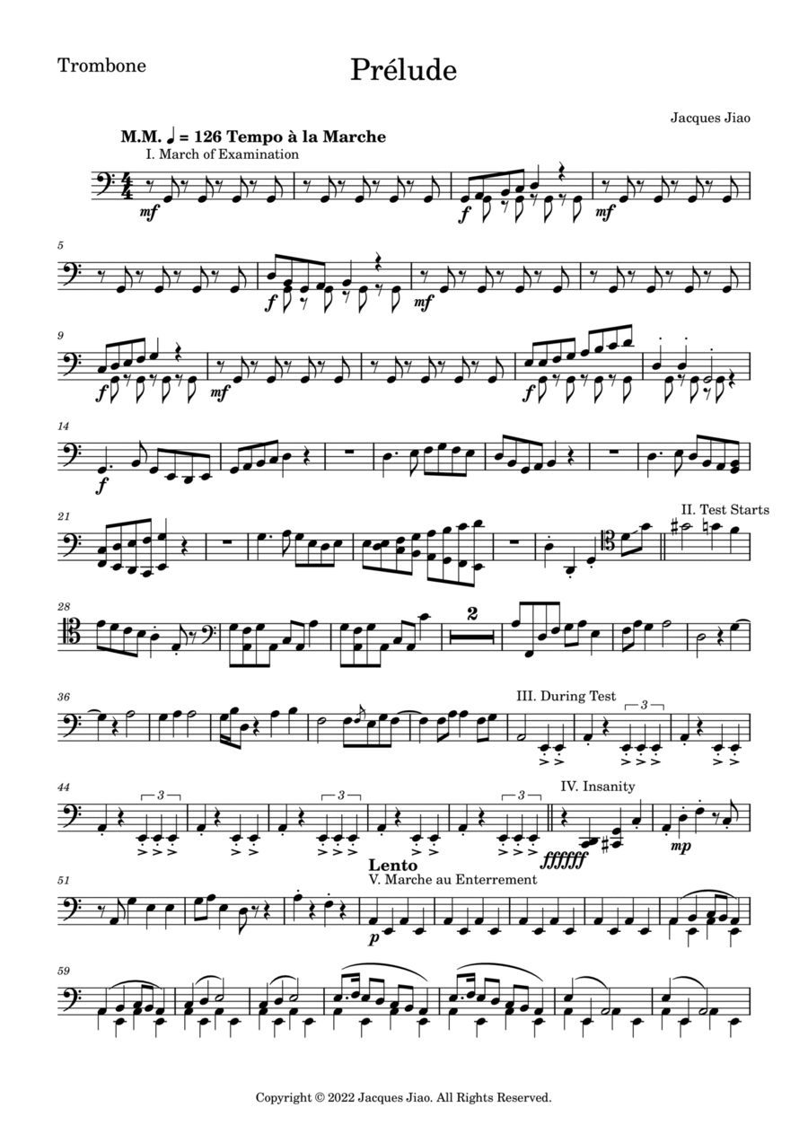 Prelude, Op. 17 No. 1, Part for Trombone Trombone Duet scores gallery preview page 1