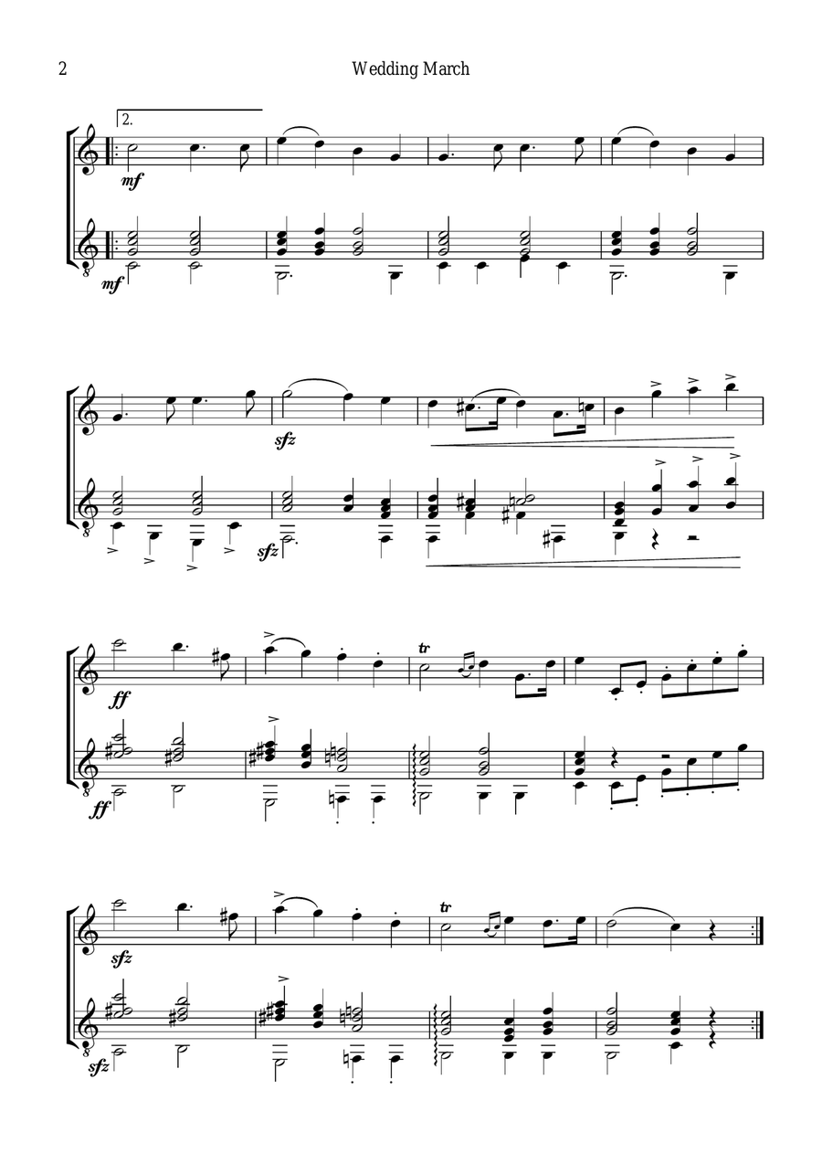 Wedding March for flute or violin and guitar Flute scores gallery preview page 2