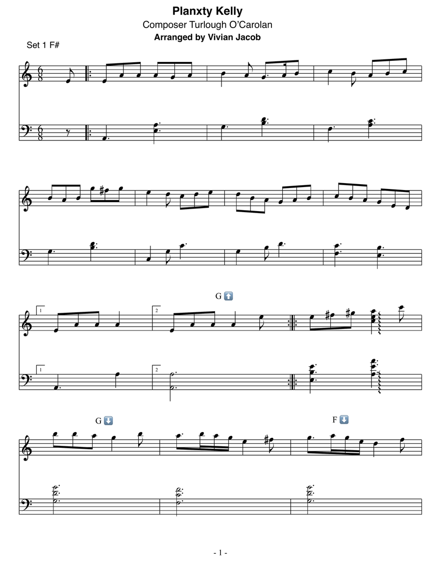 Planxty Kelly - Turlough O'Carolan Harp scores gallery preview page 1