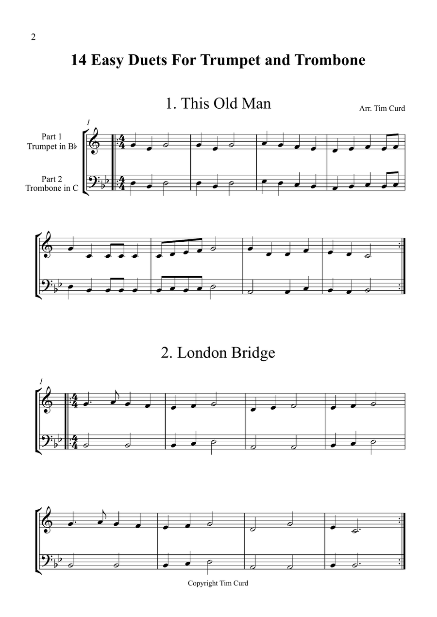 14 Easy Duets For Trumpet And Trombone Brass Duet scores gallery preview page 2