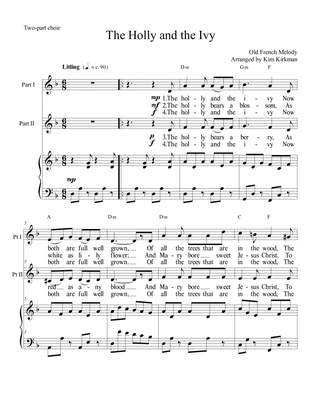 The Holly and the Ivy - unusual Christmas tune - two-part choir, descant and piano with chords