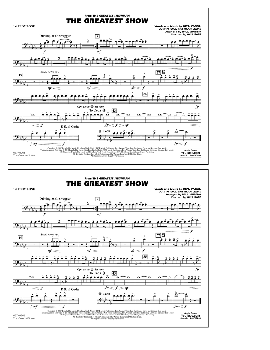 The Greatest Show (arr. Paul Murtha) - 1st Trombone Trombone scores gallery preview page 1