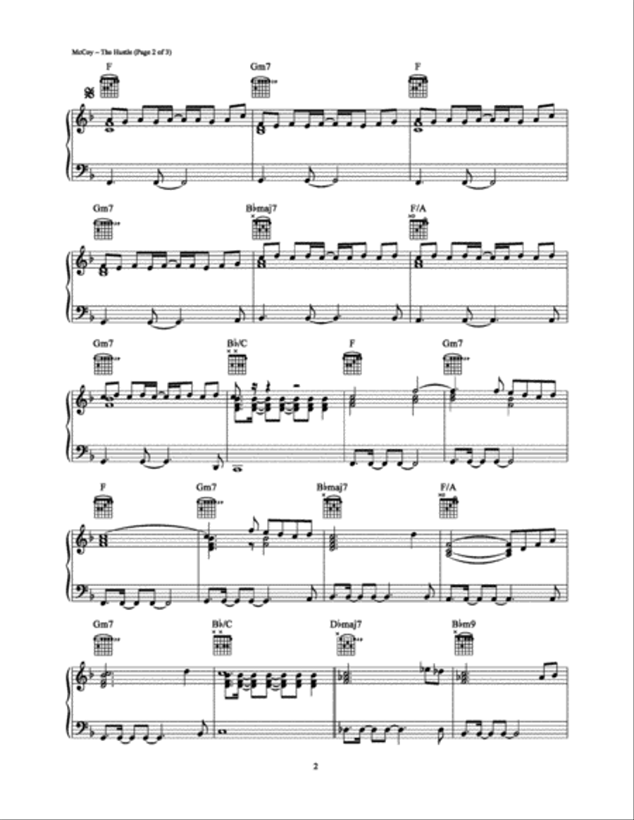 The Hustle Piano, Vocal, Guitar scores gallery preview page 2