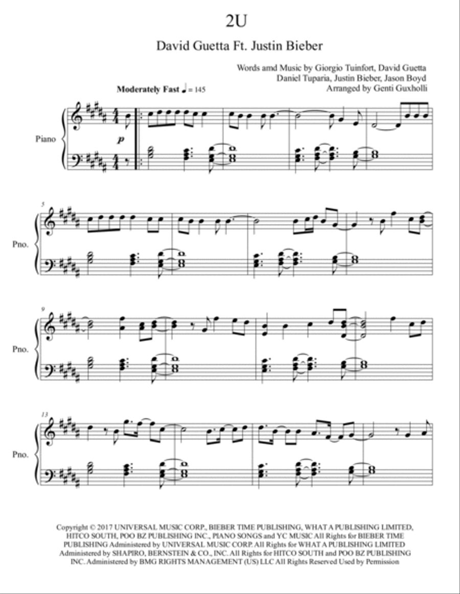 2u 2u Piano Solo scores gallery preview page 2
